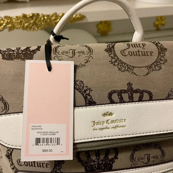 JUICY COUTURE LOGO MINI
BACKPACK PURSE BAG BROWN WHITE BEIGE WITH WALLET - Picture 5 of 15